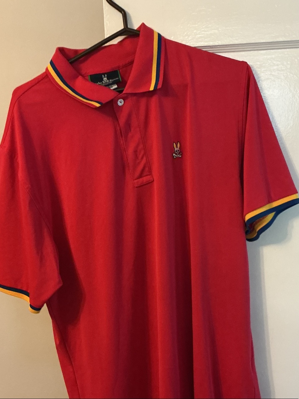 Psycho Bunny Red Polo with Yellow and Navy Contrast Trim